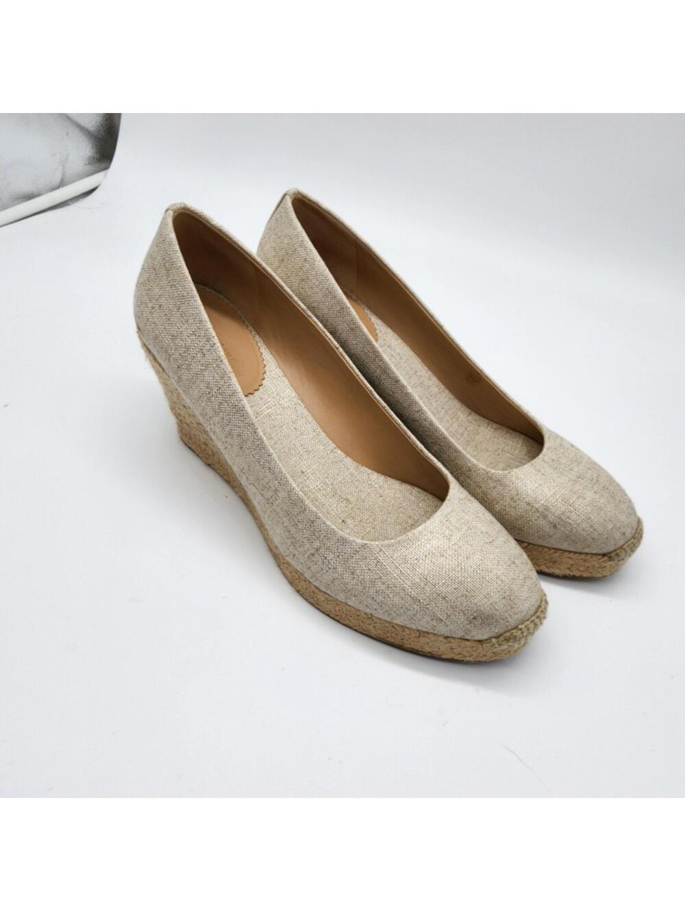 J.Crew Metallic Cream Espadrille Wedge Shoes Women's Size 11 Canvas